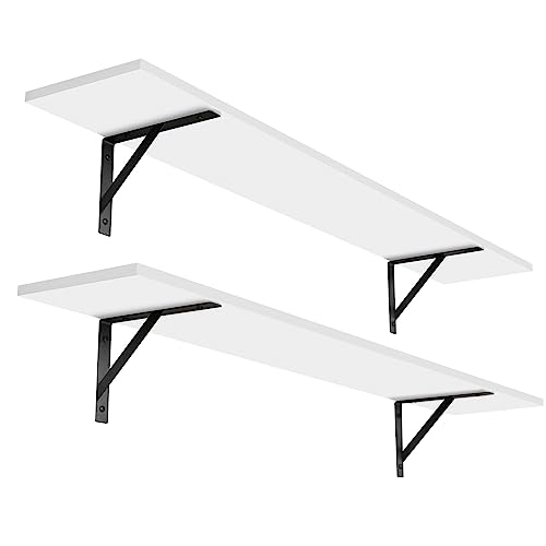 DINZI LVJ Long Wall Shelves, 47.3Inch Wall Mounted Shelves Set of 2, Extra Large Floating Storage Ledges with Sturdy Metal Brackets for Living Room, Bathroom, Bedroom, Kitchen, White - color: White, size: 47.3 Inch