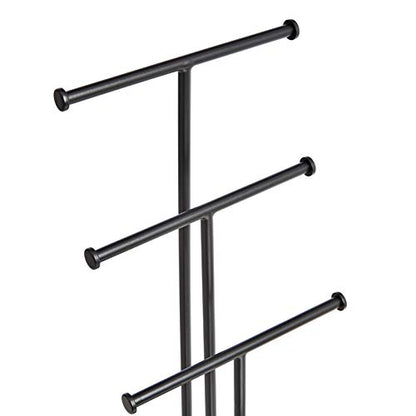 Amazon Basics Four-Tier Jewelry Organizer Tree Stand, Necklace Earring Bracelet Holder with Ring Storage, Walnut/Black - color: Walnut/Black, style: Tree Stand