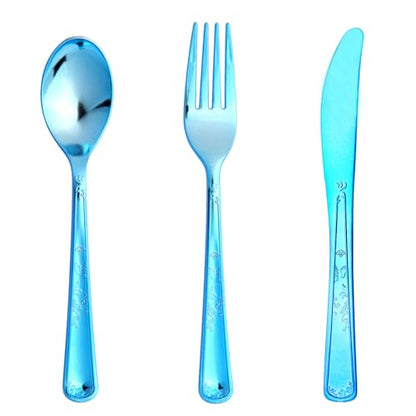 180 Pack Disposable Deep Blue Plastic Silverware Contain 60 Forks,60 Spoons,60 Knives, Solid and Durable Plastic Cutlery Utensils Set Perfect for Parties,weddings. - color: Deep Blue