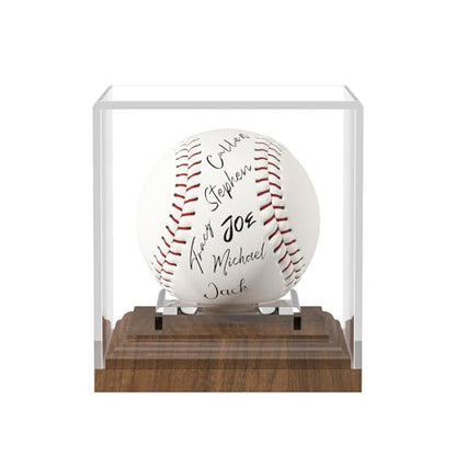 Baseball Display Case for Balls Walnut Wood Base Acrylic Baseball Holder Display Case Uv Protection Baseball Cube Box Stand Memorabilia Autograph Ball, Ideal Gift for Official Size Ball Display