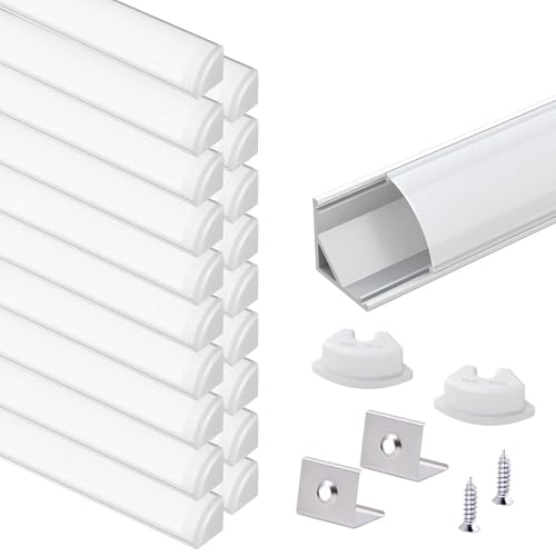 VST 20pack 3.3ft LED Channel, V Shape Led Diffuser Channel, LED Aluminum Channel System with Milky Cover, End Caps and Mounting Clips, Aluminum Profile for LED Strip Light Very Easy Installation - color: Silver & Milky, size: 3.3ft 20