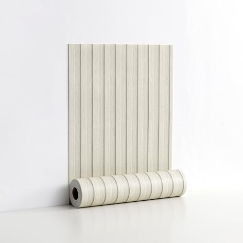 Peel and Stick PVC Slat Wall Panels, Wood Grain Self-Adhesive Soundproof Moisture-Resistant Paneling, 3D Faux Wood Panels for Bedroom Bathroom Walls & Ceilings 118"x15.75"(Off-White,13Sq.ft) - color: Off-White