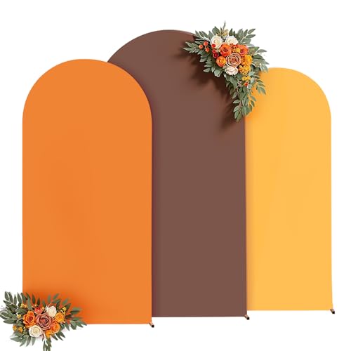 Wedding Arch Backdrop Cover Autumn Harvest Set of 3 Orange Red Brown Arch Covers Backdrop Cover for Birthday Party Ceremony Bridal Baby Shower Banquet Decoration 6FT 6.6FT 7.2FT - color: Orange Red Brown, size: 6FT+6.6FT+7.2FT