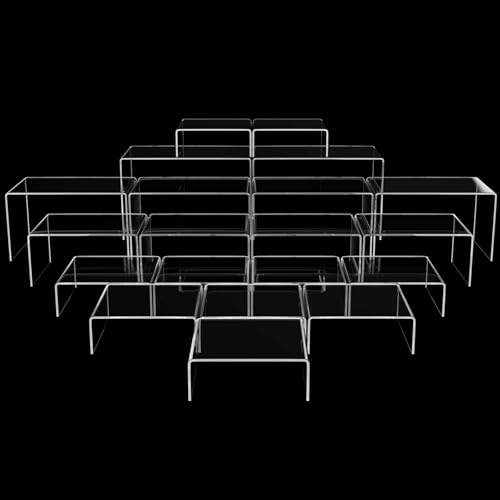 Chuangdi 20 Pcs Acrylic Display Risers, Clear Product Stand, Jewelry Display Riser Shelf Showcase Fixtures for Figure Dessert Cupcake Candy Action Showcase(Super Large Set) - color: Clear, size: Super Large Set