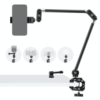 NEEWER 30" Articulating Magic Arm with Super Clamp/Action Cam Mount/Phone Holder, Overhead Camera Desk Mount Mic Boom Stand, Compatible with GoPro iPhone DSLR Webcam Microphone Video Recording, UA056 - style: UA056