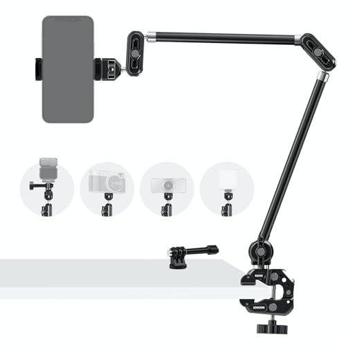 NEEWER 30" Articulating Magic Arm with Super Clamp/Action Cam Mount/Phone Holder, Overhead Camera Desk Mount Mic Boom Stand, Compatible with GoPro iPhone DSLR Webcam Microphone Video Recording, UA056 - style: UA056