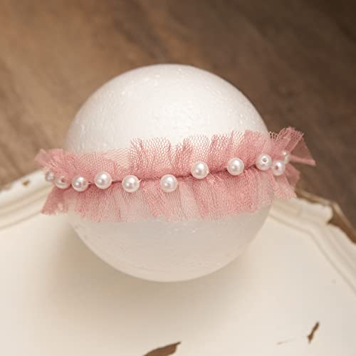 Newborn Baby Photography Props Outfits Girl Lace-Tulle Skirt Baby Girls Photo Prop Headdress for Newborn Girl Photoshoot - color: Dusty Pink