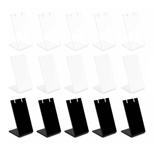 15Packs L-Shape Acrylic Earring Holders Black White Clear Jewelry Display Earring Display Stands Necklace Display Racks Organizers for Earrings Necklace Jewelry