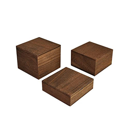 MOOCA Customizable Wooden Display Risers Set - 3 Different Height Stands for Jewelry, Watches, Cosmetics, and Accessory, Brown Color