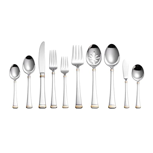 Mikasa Gold Accent Harmony Flatware Set for 12, 65 Piece 18/10 Stainless Steel Silverware with Gold-Trimmed Handles and Serving Utensils, Elegant Dinnerware Service - size: 65 Piece Set, style: Harmony Gold Accent