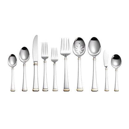 Mikasa Gold Accent Harmony Flatware Set for 12, 65 Piece 18/10 Stainless Steel Silverware with Gold-Trimmed Handles and Serving Utensils, Elegant Dinnerware Service - size: 65 Piece Set, style: Harmony Gold Accent