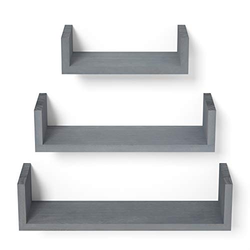 SRIWATANA Floating Shelves Wall Mounted, Solid Wood Wall Shelves, Weathered Gray… - color: Weathered Gray