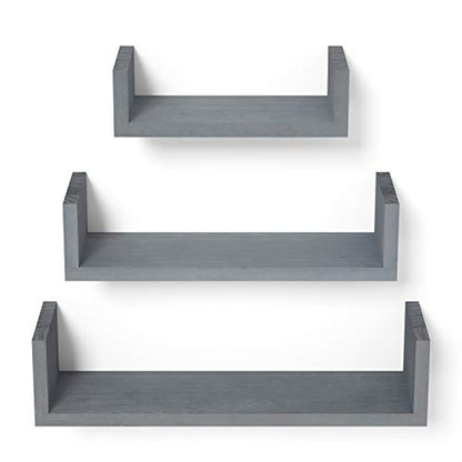 SRIWATANA Floating Shelves Wall Mounted, Solid Wood Wall Shelves, Weathered Gray… - color: Weathered Gray