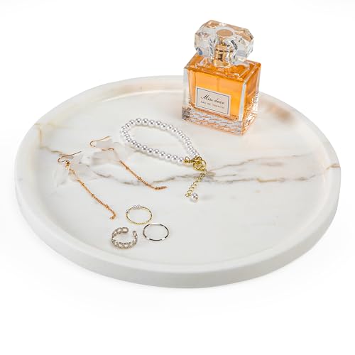 Natural Marble Tray for Home Decor Bathroom Kitchen Vanity Dresser Genuine Marble Storage Tray for Cosmetics/Jewelry Non-Resin/Non-Ceramic 9.8"