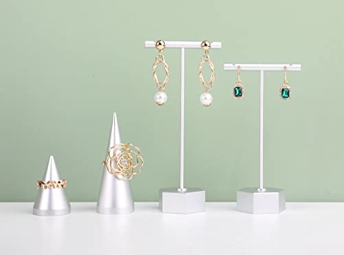 Metal 2pcs Earring T Stand Silver Retail Display Holder for Show, White T Bar Jewelry for Online Store Photography 【Silver-Hexagon Base 2pcs Height 4.5" and 5.3"】 - color: C1/Silver Hexagon Base 2pcs Height 4.5" and 5.3"