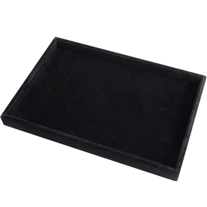 9" x 5.7" Velvet Jewelry Tray Jewelry Display Tray, Stackable Empty Plate Trays for Earrings Necklaces Bracelet Rings Display Showcase - Black - color: Black, size: Flat Tray 9"x5.7"