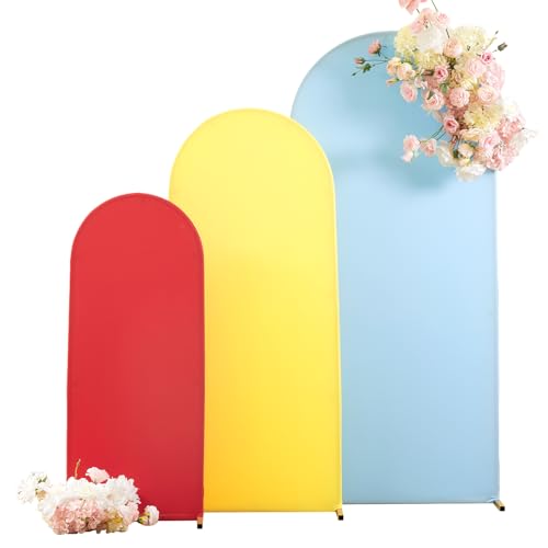 Arch Backdrop Cover Red Yellow Blue Set of 3 Wedding Arch Covers Spandex Backdrop Stand Cover for Birthday Party Ceremony Bridal Baby Shower Banquet Decoration 4FT 5FT 6FT - color: Red Yellow Blue, size: 4FT+5FT+6FT