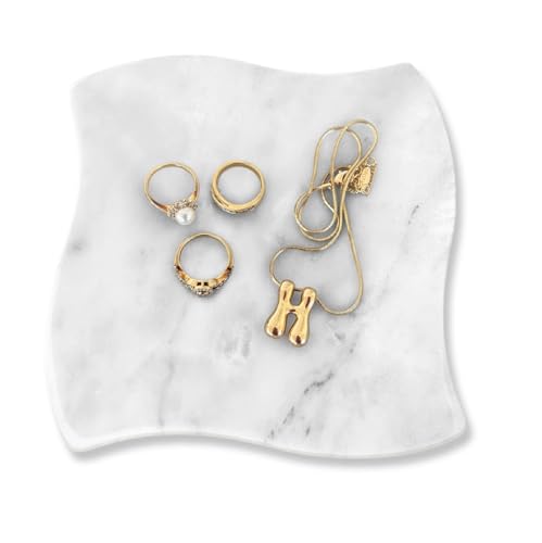 Tumbler Home Marble Jewelry Dish, Jewelry Trinket Dish for Rings Necklaces, Earrings, Accessories, Catchall Stone Tray Handmade Organizer for Vanity, Dresser, Bathroom Countertop Display, WHT Diamond - color: White - Diamond