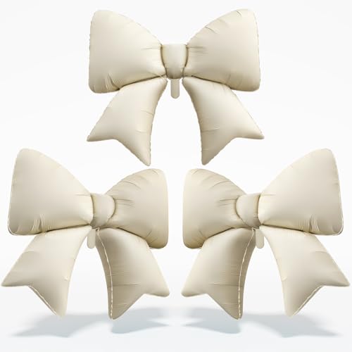 Cream Bow Foil Balloons 38 Inch, Large Beige White Bow Shaped Mylar Balloons for Girls Women Boho Birthday Baby Shower Bridal Shower Engagement Wedding Neutral Party Decorations Supplies - color: Cream, size: 38inch