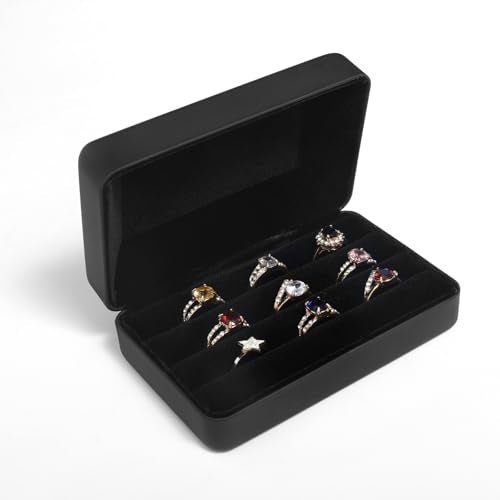 Small Ring Organizer Box. Travel Jewelry Storage Case. Ring Box for Multiple Rings. Portable Ring Display Holder for Women (Black S) - color: Blavk B
