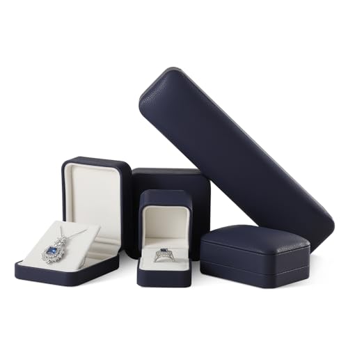 Leather Ring Display Box - Luxury Gift Box for Wedding, Anniversary & Premium Jewelry - color: Dark Blue, size: Ring Box