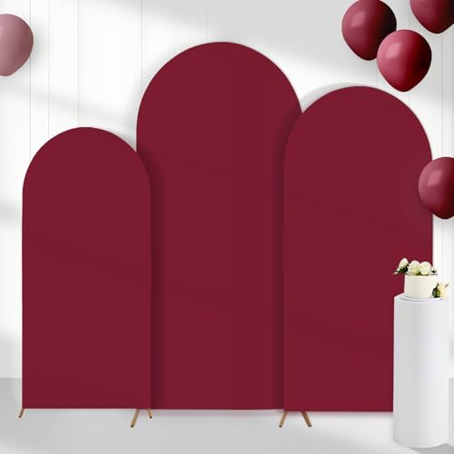 3Pcs Crimson Arch Backdrop Covers(7.2FT/6.6FT/6FT), Spandex Fitted Chiara Arch Stand Covers Backdrops for Wedding Baby Shower Birthday Graduation Photo Booth Props(Only Cover) - color: Crimson, size: 7.2FT/6.6FT/6FT
