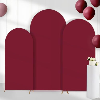 3Pcs Crimson Arch Backdrop Covers(7.2FT/6.6FT/6FT), Spandex Fitted Chiara Arch Stand Covers Backdrops for Wedding Baby Shower Birthday Graduation Photo Booth Props(Only Cover) - color: Crimson, size: 7.2FT/6.6FT/6FT