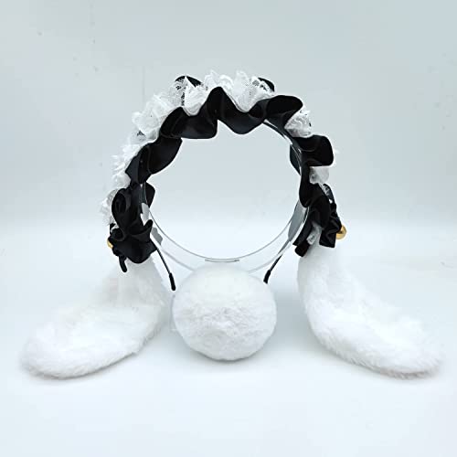 Faylay Cosplay Women Plush Furry Bunny Ears Headwear Accessory Rabbit Headband - color: 5-bjh With Tail