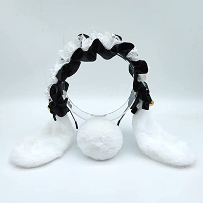 Faylay Cosplay Women Plush Furry Bunny Ears Headwear Accessory Rabbit Headband - color: 5-bjh With Tail