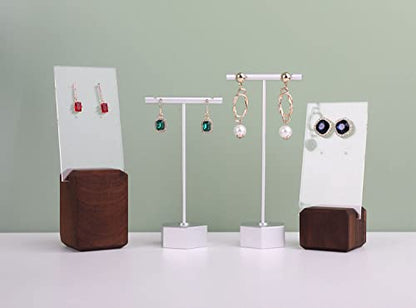 Metal 2pcs Earring T Stand Silver Retail Display Holder for Show, White T Bar Jewelry for Online Store Photography 【Silver-Hexagon Base 2pcs Height 4.5" and 5.3"】 - color: C1/Silver Hexagon Base 2pcs Height 4.5" and 5.3"