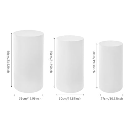 3 Pcs Cylinder Stands, Large White Cake Pedestal Tables(50cm, 55cm, 60cm), Round Reusable Dessert Display Plinth Pillars for Party Weddings or Banquets - size: 23.6''(l),21.6''(m),19.7''(s)