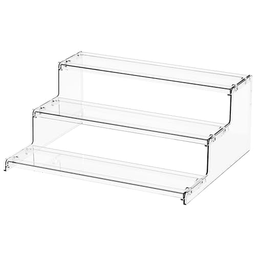 Yieach 3 Tier Acrylic Display Stands for Cupcake Stand,Dessert,Perfume Stand Organizer and Figurine Display Shelf,Tiered Clear Acrylic Display Risers for Cologne,Collection,Spice Rack,Perfume Display - color: Clear