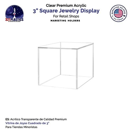 2 Pack 3" Acrylic Display Riser Box No Lid Clear Square Retail Product Riser One Open Side Merchandise Storage Cubby for Expos and Tradeshows No Assembly by Marketing Holders - size: 3"w x 3"h