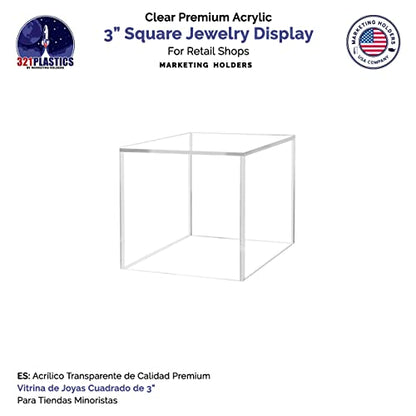 2 Pack 3" Acrylic Display Riser Box No Lid Clear Square Retail Product Riser One Open Side Merchandise Storage Cubby for Expos and Tradeshows No Assembly by Marketing Holders - size: 3"w x 3"h
