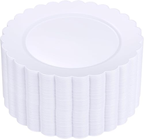 SUT 72-Pack 10.25 Inch White Heavy Duty Plastic Dinner Plates, Disposable Plates, Scallop Plates for Parties, Events, and Occasions - color: White, size: 10.25 Inch