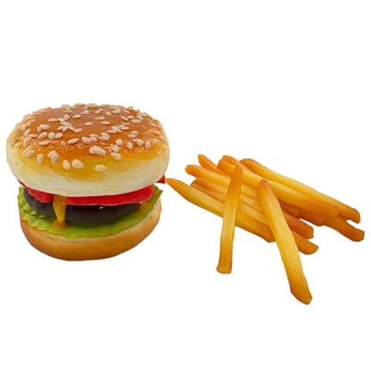 Artificial Hamburger & 12 Artificial French Fries Realistic Food Display Hamburger Model Photography Prop for Home Kitchen Shop Decorations