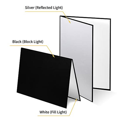 Meking 3 in 1 Photography Reflector Cardboard, 17 x 12 inches Folding Light Diffuser Board for Still Life, Product and Food Photo Shooting - Black, Silver and White, 2 Packs - size: 2Pcs A3 Black Silver White
