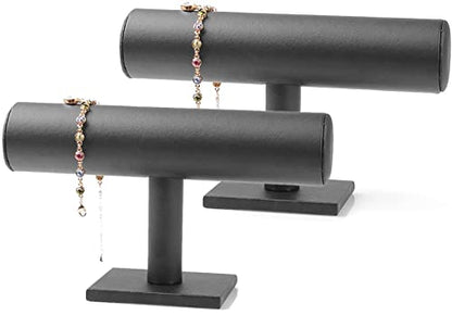 ChezMax Necklace Jewelry Display Jewelry Stand Hovering T-Bar Bracelet Holder for Home Organization - color: B-Black Leatherette-2PCS