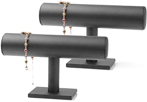 ChezMax Necklace Jewelry Display Jewelry Stand Hovering T-Bar Bracelet Holder for Home Organization - color: B-Black Leatherette-2PCS