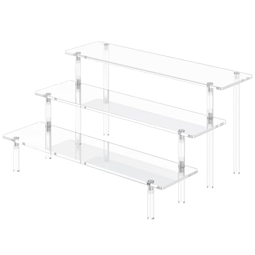 3 Tier Acrylic Display Risers, Large Perfume Organizer Stand, Clear Cupcake Stand Holder, Display Shelves for Figurines, Dessert Shelf for Party, Risers Display Stand for Decoration (1 Pack)