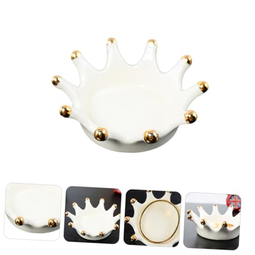 BESPORTBLE Crown Ceramic Jewelry Tray Necklace and Key Holder Decorative Crown-shaped Ceramic Disc Photo Prop Jewelry Organizer for Vanity and Desk