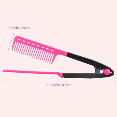 2 Pieces Flat Straightening Comb Salon Hair Brush Comb Hairdressing Styling Straightener V-shaped Straight Straightener(Rose Red, Blue) - color: Rose Red, Blue