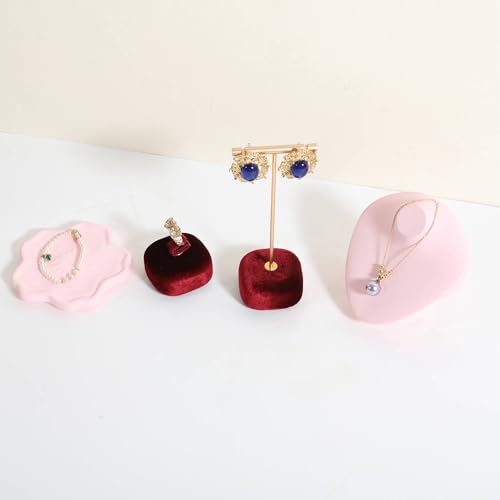 Velvet Earring T Bar Stand Jewelry Display, Earring Display Holder for Selling, Jewelry Storage Organizer【Red】 - color: Red