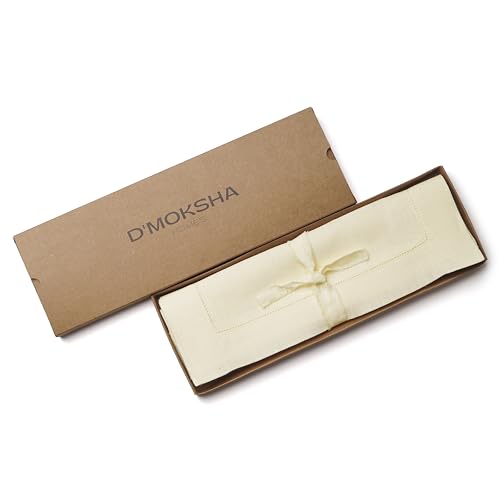 D'Moksha Homes Cream Linen Cloth Placemats Set of 4-100% Pure Linen Hemstitch Placemats 14 x 19 Inch - Classic Hemstitch Table Place Mats for Spring - Handcrafted and Machine Washable - color: 25 - Cream