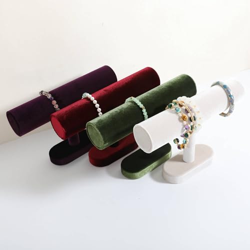 Bracelet T Bar Display for Selling, Wahtch Stand Jewelry Display, Velvet Bangle Holder Organizer【Green】 - color: Green