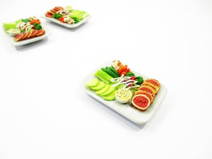 Dollhouse Miniatures Food Ham with Green Salad Ceramic Plate 1:6 Supply 15849