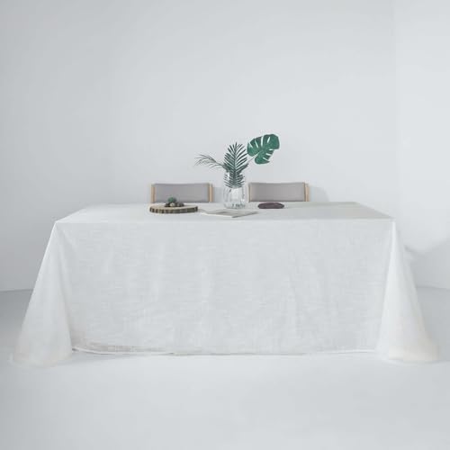 Efavormart 90x132 White Premium Faux Linen Rectangular Tablecloth | Wrinkle Free Tablecloth - color: White, size: 132" x 90" (Rectangular)