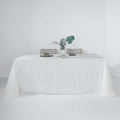 Efavormart 90x132 White Premium Faux Linen Rectangular Tablecloth | Wrinkle Free Tablecloth - color: White, size: 132" x 90" (Rectangular)