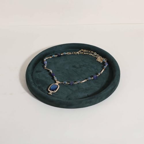 Velvet Jewelry Display Tray, Round Jewelry Organizer Plate, Empty Jewelry Showcase Tray for Necklaces, Bracelets, Rings, Earrings【Green-Large, 9.8 x 9.8 in 】 - color: Green, size: 9.8 x 9.8 in