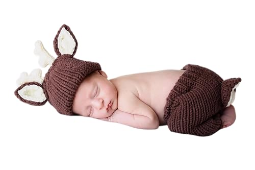 Jastore Baby Photography Props Newborn Boy Girl Photo Shoot Outfits Crochet Costume Infant Knitted Hat Sets - color: Deer